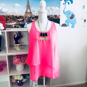 Pink Rose women pink neon ruffle tank top